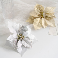 5 sztuk brokat sztuczne świąteczne kwiaty bożonarodzeniowe ozdoby choinkowe ozdoby choinkowe dla domu sztuczny kwiat prezenty na nowy rok Navidad 2